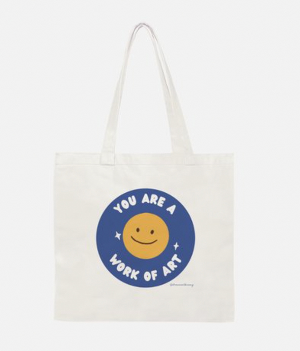 You Are A Work Of Art Smiley Face Canvas Tote Bag